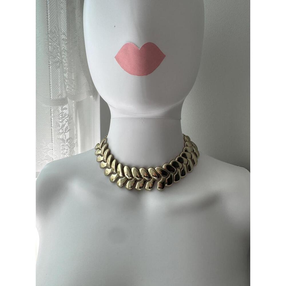 Vintage 80s Gold Chain Chocker Necklace, Vintage Gold Tone Choker